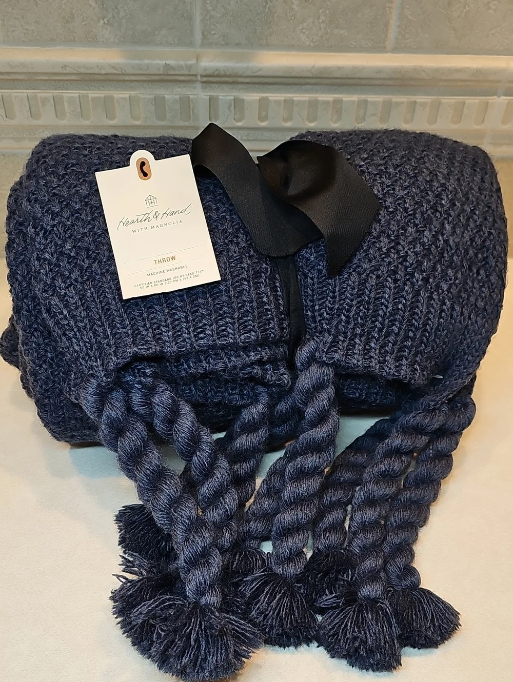Hearth & Hand With Magnolia Knit Throw Blanket-Blue
